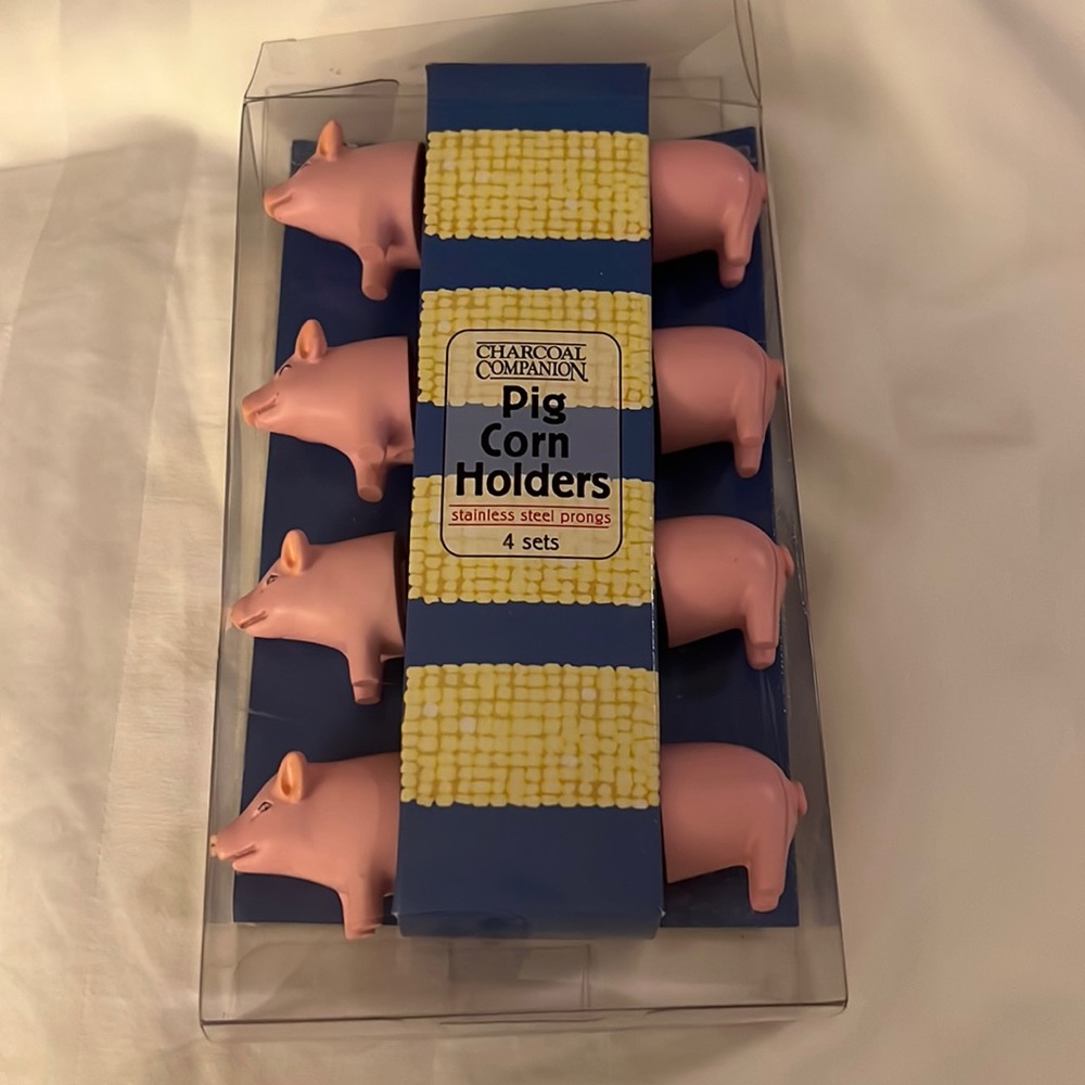 SET OF 4 PIG CORN HOLDERS•STAINLESS STEEL PRONGS•BRAND NEW IN BOX